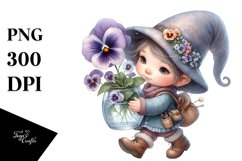 Baby Gnome with Pansy Floral Ornament, PNG Product Image 1