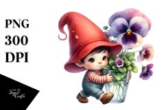 Baby Gnome with Pansy Floral Ornament, PNG Product Image 1