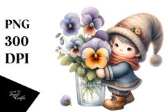 Cute GNOME with Pansy PNG Product Image 1