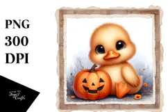 Cute Baby Duck Holding Pumpkin, Transparent PNG Product Image 1