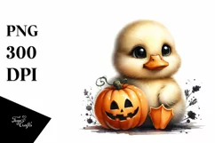 Cute Baby Duck with Halloween Pumpkin PNG Product Image 1