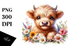 Cute Baby Highland Cow with Big Eyes | Sublimation | Clipart Product Image 1