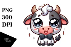 Cute Cartoon Cow with Bow Tie, Transparent PNG Product Image 1