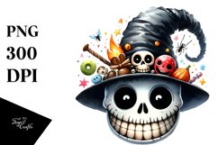 Funny Watercolor Halloween Skull Clipart Product Image 1