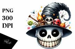 Funny Watercolor Halloween Skull Clipart Product Image 1