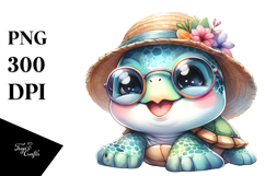 Energetic Baby Turtle with Hat and Sunglasses, PNG Product Image 1