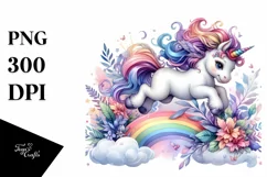 Colorful Unicorn Jumping over Rainbow PNG Product Image 3