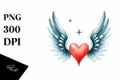 Watercolor Heart with Wings, PNG Product Image 1