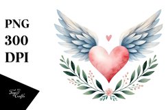 Watercolor Heart with Wings, PNG Product Image 1