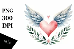 Watercolor Heart with Wings, PNG Product Image 1