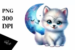 Colorful Arctic Wolf Moon Watercolor | Clipart Product Image 1