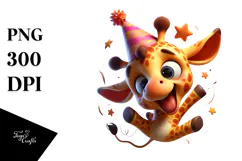 Silly Giraffe with Party Hat, High-Res PNG Product Image 1