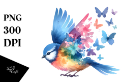Colorful Bird with Butterflies, Transparent PNG Product Image 1