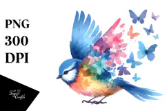 Colorful Bird with Butterflies, Transparent PNG Product Image 1
