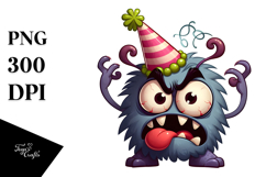 Cute Monster with Birthday Hat PNG Product Image 1