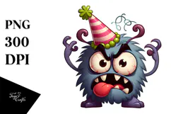 Cute Monster with Birthday Hat PNG Product Image 1