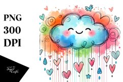 Colorful Smiling Cloud with Hearts PNG Product Image 1