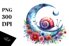 Whimsical Snail Sleeping on the Moon PNG Product Image 1