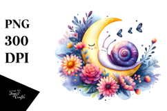 Whimsical Snail Sleeping on the Moon PNG Product Image 1