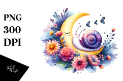 Whimsical Snail Sleeping on the Moon PNG Product Image 1