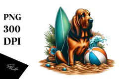 Bloodhound in Sand with Surf and Ball | Sublimation | Product Image 1
