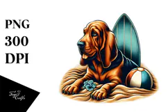 Bloodhound in Sand with Surf and Ball | Sublimation | Product Image 1