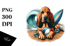 Bloodhound in Sand with Surf and Ball | Sublimation | Product Image 1