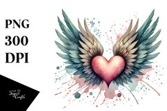 Washed Watercolor Heart with Wings PNG Product Image 1
