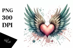 Washed Watercolor Heart with Wings PNG Product Image 1