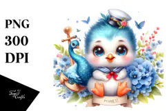 Colorful Baby Peacock on Sailor | Sublimation | Clipart Product Image 1