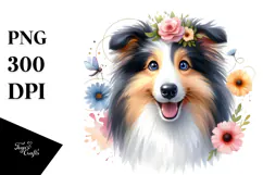 Watercolor Cute Baby Collie PNG Product Image 1