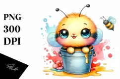 Colorful Baby Bee Sitting in a Bucket Clipart Product Image 1