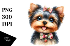 Watercolor Cute Baby Yorkshire Terrier PNG Product Image 1