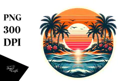 Vintage Tropical Island Sunset, PNG Product Image 1