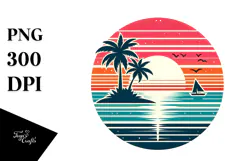 Vintage Tropical Island Sunset, PNG Product Image 1
