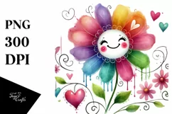 Colorful Smiling Flower with Hearts PNG Product Image 1