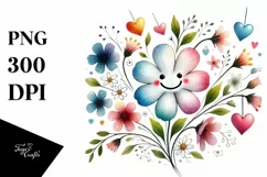 Colorful Smiling Flower with Hearts PNG Product Image 1