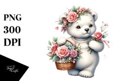 Cute Baby Polar Bear with Flowers | Sublimation | Clipart Product Image 3