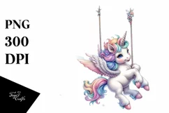 colorful Unicorn Swinging from Rainbow, Watercolor PNG Product Image 3