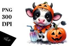 Vibrant Halloween Baby Cow | Sublimation | Clipart Product Image 1