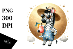 Watercolor Zebra with Cocktail PNG Product Image 1