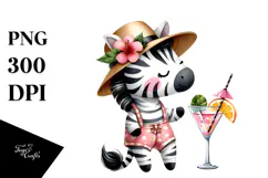 Watercolor Zebra with Cocktail PNG Product Image 1