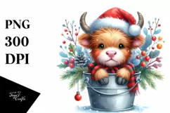 Cute Cow with Santa Hat, Christmas PNG Product Image 1