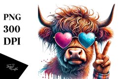 Highland Calf with Love You Sign, PNG Product Image 1