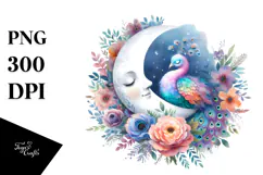 Pastel Wimsical Peacock Sleeping on the Moon PNG Product Image 1