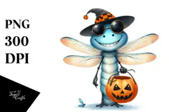 Funny Dragonfly Halloween | Watercolor Clipart Product Image 1