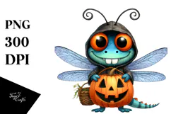 Funny Halloween Dragonfly Watercolor Clipart Product Image 1