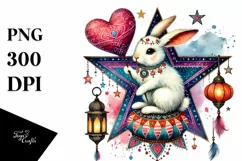 Colorful Rabbit Sitting on a Star PNG Product Image 1