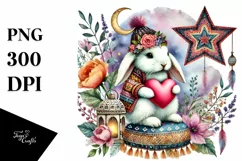Colorful Rabbit Sitting on a Star PNG Product Image 1