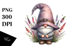 Cute GNOME with Big HAT and Heather PNG Product Image 1